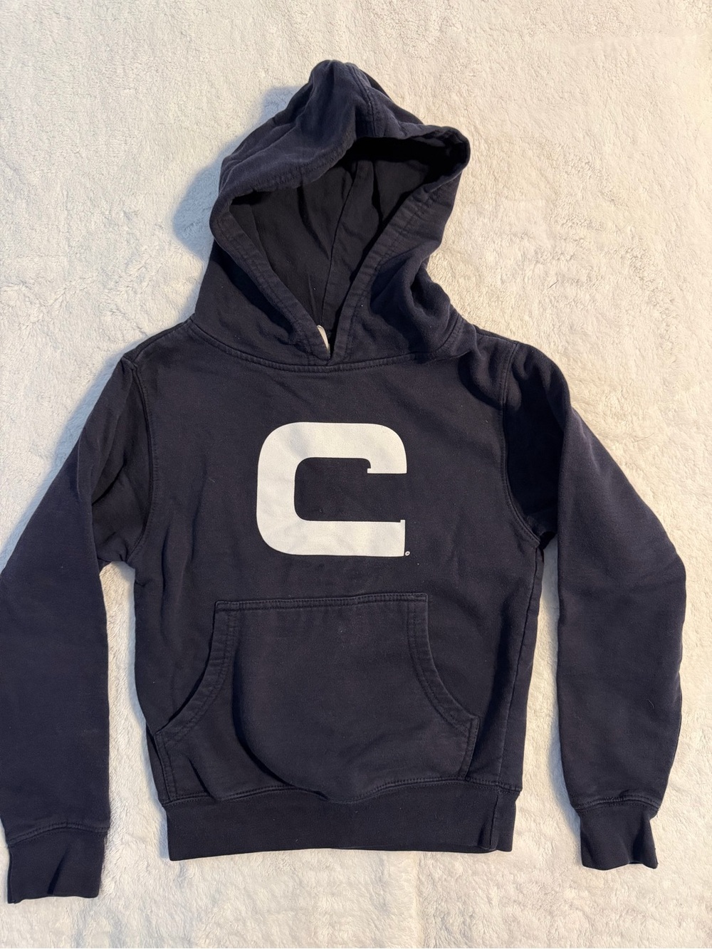 Carinthia Kids Navy Blue Hooded Sweatshirt with White Graphic XS GUC